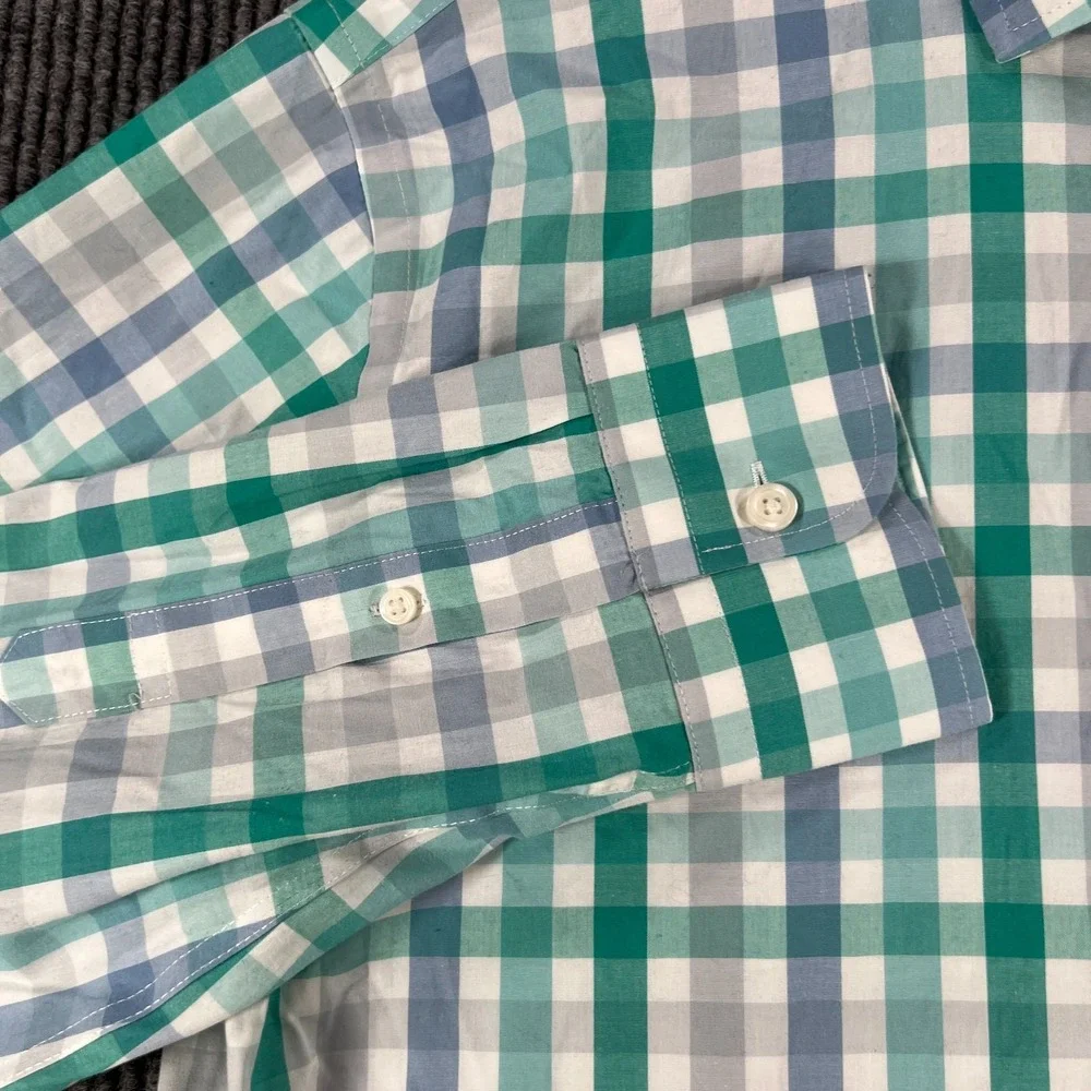 J CREW Shirt Mens Medium Green Plaid Long Sleeve Button Up‎ Slim Fit Casual